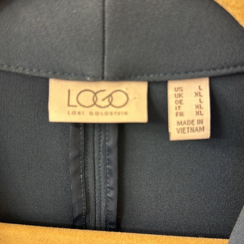 LOGO Blue Size L Ponte Knit Puff Shoulder One Snap Hi Low Hem Jacket - Picture 4 of 6